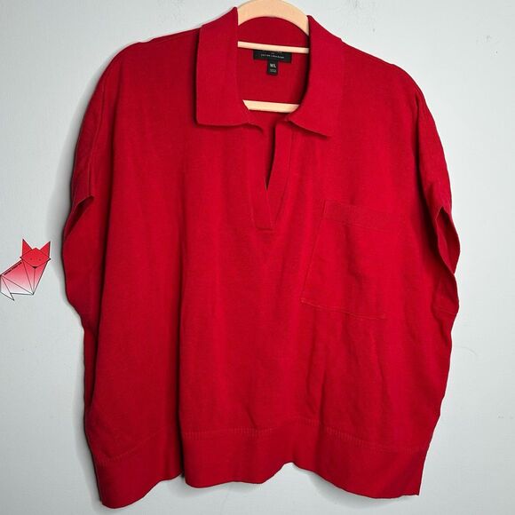 Banana Republic Oversized Johnny Collar Sweater Red Sunset Size M/L - Picture 2 of 7